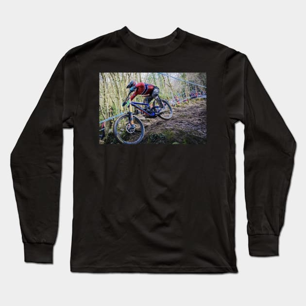 mtb downhill Long Sleeve T-Shirt by rickylabellevie